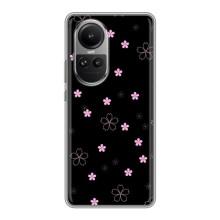 Чехол с розовым рисунком для Oppo Reno 10 – Розовые цветы на черном