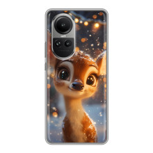 Яркий чехол для Oppo Reno 10 с Зимними Оленятами – Оленёнок среди гирлянд