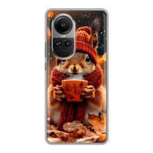 Друкований чохол 'Звірята з кавою' для Oppo Reno 10 – Білка з кавою