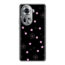 Чехол с розовым рисунком для Oppo Reno 11 5G (Розовые цветы на черном)
