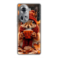 Печатный чехол «Зверята с кофе» для Oppo Reno 11 5G – Белка с кофе