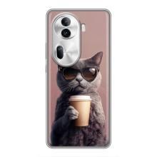 Чехол с принтом стильные животные для Оппо Рено 11 Про 5G – Кот с кофе