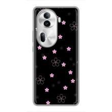 Чехол с розовым рисунком для Oppo Reno 11 Pro 5G – Розовые цветы на черном