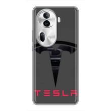Силиконовый бампер с картинкой машины на Oppo Reno 11 Pro 5G (Logo TESLA)