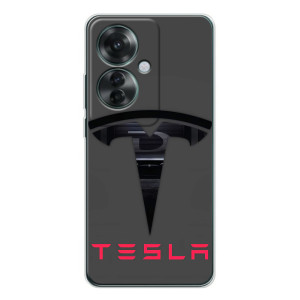 Силиконовый бампер с картинкой машины на OPPO Reno 11F (Logo TESLA)