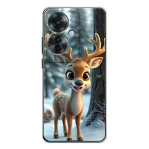 Яркий чехол для OPPO Reno 11F с Зимними Оленятами