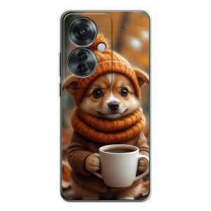 Печатный чехол «Зверята с кофе» для OPPO Reno 11F (Песик с кофе)
