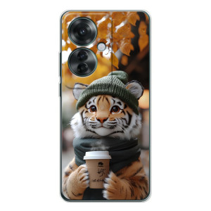 Печатный чехол «Зверята с кофе» для OPPO Reno 11F (Тигр с кофе)