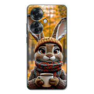 Печатный чехол «Зверята с кофе» для OPPO Reno 11F (Зайчик с кофе)