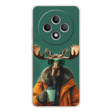 Чохол з принтом стильні тварини для ОППО Рено 12 Ф (Лось з кавою)