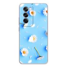 Чохол з Квітами для OPPO Reno 12 Pro (ромашки на блакитному)
