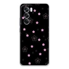 Чехол с розовым рисунком для OPPO Reno 12 Pro – Розовые цветы на черном
