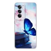 Силиконовый бампер с картинкой животных для OPPO Reno 12 Pro (Бабочка синяя)