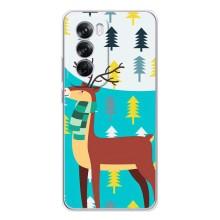 Силиконовый бампер с картинкой животных для OPPO Reno 12 Pro (Олень с шарфом)