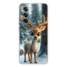 Яркий чехол для OPPO Reno 12 Pro с Зимними Оленятами – Оленёнок в лесу