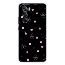 Чехол с розовым рисунком для OPPO Reno 12 (Розовые цветы на черном)