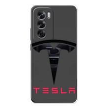 Силиконовый бампер с картинкой машины на OPPO Reno 12 (Logo TESLA)