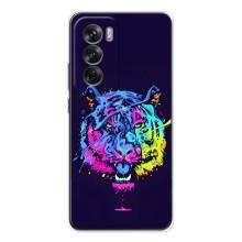 Силиконовый бампер с картинкой животных для OPPO Reno 12 (Тигр-Арт)