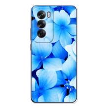 Силиконовый бампер с принтом (цветочки) на Оппо Рено 12 (Синие цветы)