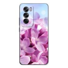 Силиконовый бампер с принтом (цветочки) на Оппо Рено 12 (Сиреневые цветы)