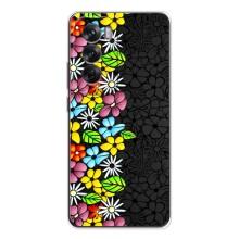 Силиконовый бампер с принтом (цветочки) на Оппо Рено 12 (Яркие цветы на черном)