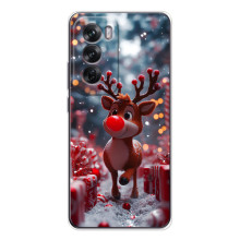 Яркий чехол для OPPO Reno 12 с Зимними Оленятами – Олень среди подарков