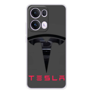 Силиконовый бампер с картинкой машины на OPPO Reno 13 Pro 5G (Logo TESLA)