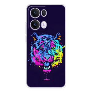 Силиконовый бампер с картинкой животных для OPPO Reno 13 Pro 5G (Тигр-Арт)