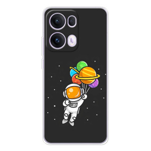 Силиконовый Чехол с принтом "Космонавты" на OPPO Reno 13 Pro 5G – Космонавт с шариками