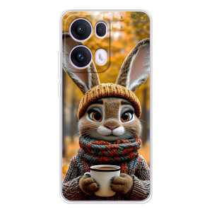 Печатный чехол «Зверята с кофе» для OPPO Reno 13 Pro 5G – Зайчик с кофе
