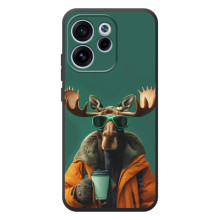 Чехол с принтом стильные животные для ..."ОППО Ренo 15 ФС" (Лось с кофе)