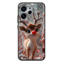 Яркий чехол для OPPO Reno 15 FS с Зимними Оленятами (Олень с носом)