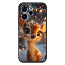 Яркий чехол для OPPO Reno 15 FS с Зимними Оленятами (Оленёнок среди гирлянд)