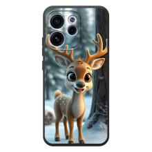 Яркий чехол для OPPO Reno 15 FS с Зимними Оленятами (Оленёнок в лесу)