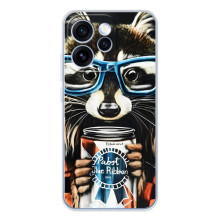 Чехол с принтом для OPPO Рено 15 Про - (Прикольные) (AlphaPrint) (Енот с банкой)