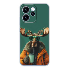 Чехол с принтом стильные животные для OPPO Рено 15 Про – Лось с кофе