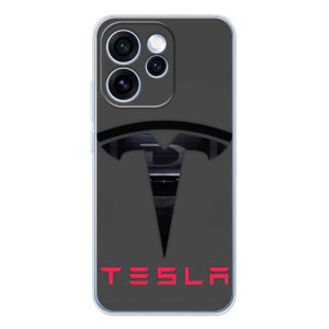 Силиконовый бампер с картинкой машины на OPPO Reno 15 Pro – Logo TESLA