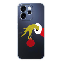 Зимние Чехлы для OPPO Рено 15 Про - прозрачный фон (Гринч с игрушкой)