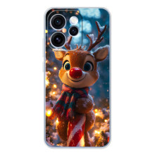 Яркий чехол для OPPO Reno 15 Pro с Зимними Оленятами (Олень в шарфе)