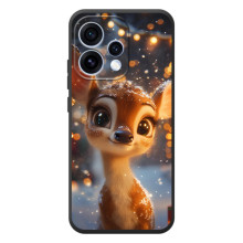 Яркий чехол для OPPO Reno 15 с Зимними Оленятами (Оленёнок среди гирлянд)