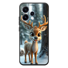 Яркий чехол для OPPO Reno 15 с Зимними Оленятами (Оленёнок в лесу)