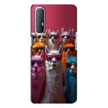 Чехол с принтом стильные животные для Оппо Рено 3 (Ламы в очках)