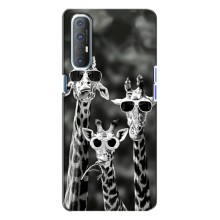 Силиконовый чехол с КАРТИНКАМИ лето для Oppo Reno 3 (AlphaPrint) (Жирафы в очках)