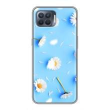 Чехол с Цветами для OPPO Reno 4 Lite (ромашки на голубом)