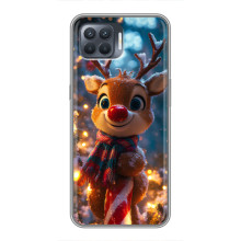 Яркий чехол для OPPO Reno 4 Lite с Зимними Оленятами – Олень в шарфе