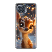 Яркий чехол для OPPO Reno 4 Lite с Зимними Оленятами – Оленёнок среди гирлянд