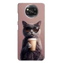 Чохол з принтом стильні тварини для Оппо Рено 4 – Кіт з кавою