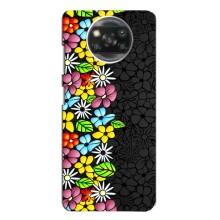 Силіконовий бампер з принтом (квіточки) на Оппо Рено 4 (Яскраві квіти на чорному)