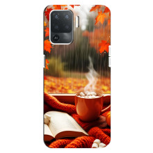 Чехол с уникальным дизайном «Осень с кофе» для OPPO Reno 5 Lite – Кофе и дождь