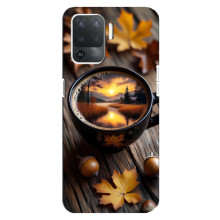 Чехол с уникальным дизайном «Осень с кофе» для OPPO Reno 5 Lite – Тёмный кофе